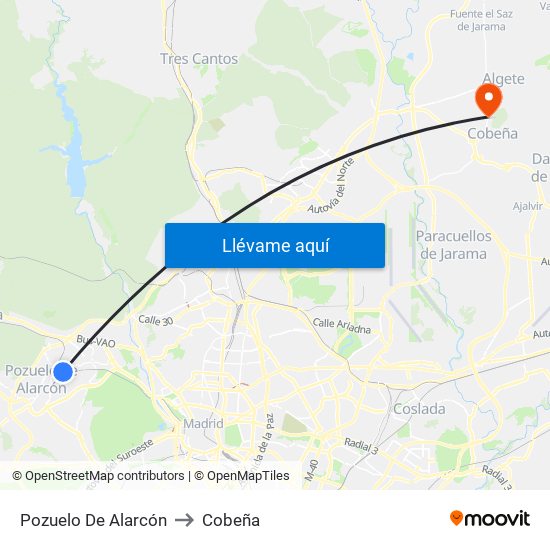 Pozuelo De Alarcón to Cobeña map