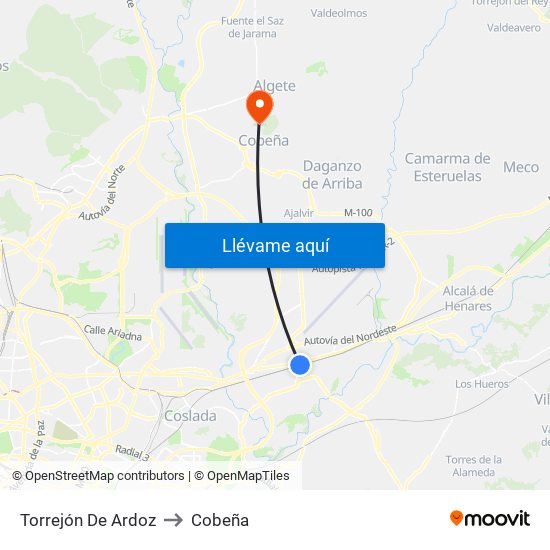 Torrejón De Ardoz to Cobeña map