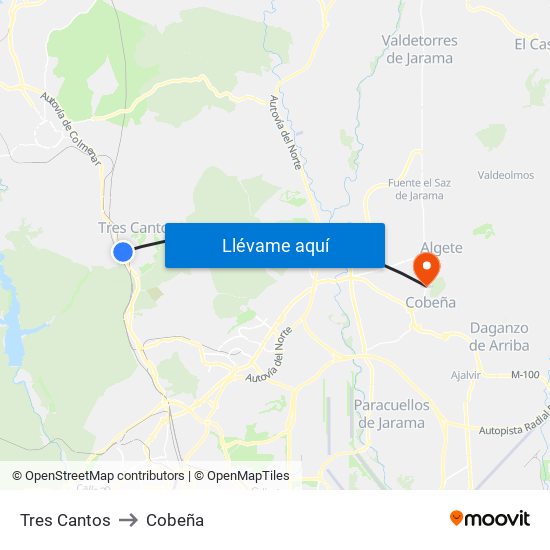 Tres Cantos to Cobeña map