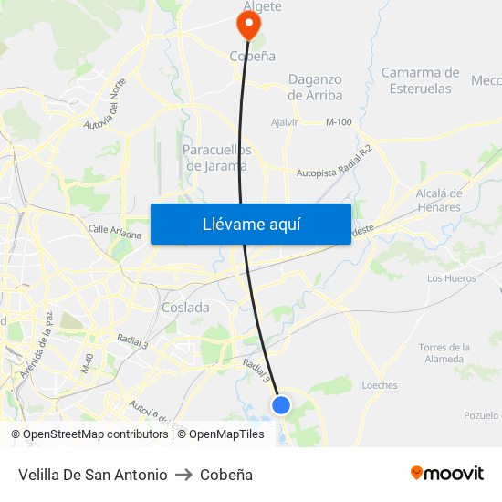 Velilla De San Antonio to Cobeña map