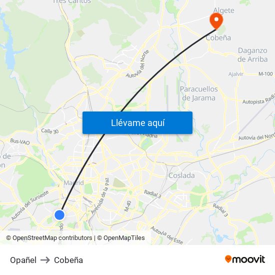Opañel to Cobeña map