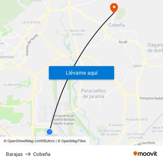 Barajas to Cobeña map