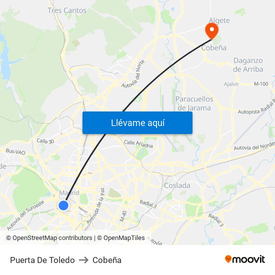 Puerta De Toledo to Cobeña map