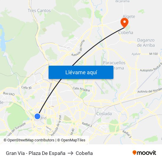 Gran Vía - Plaza De España to Cobeña map