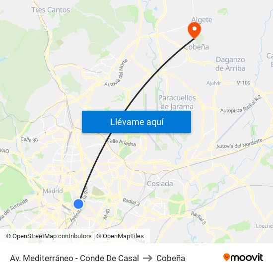 Av. Mediterráneo - Conde De Casal to Cobeña map