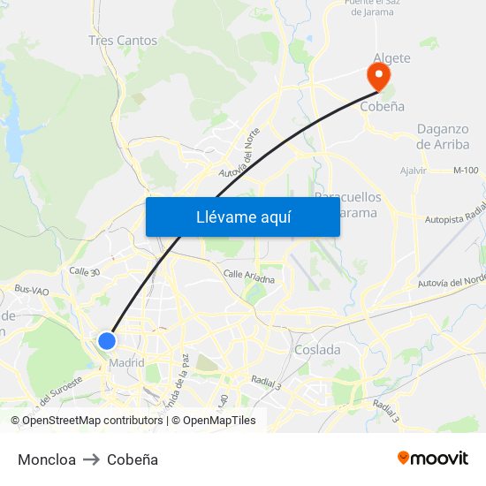 Moncloa to Cobeña map