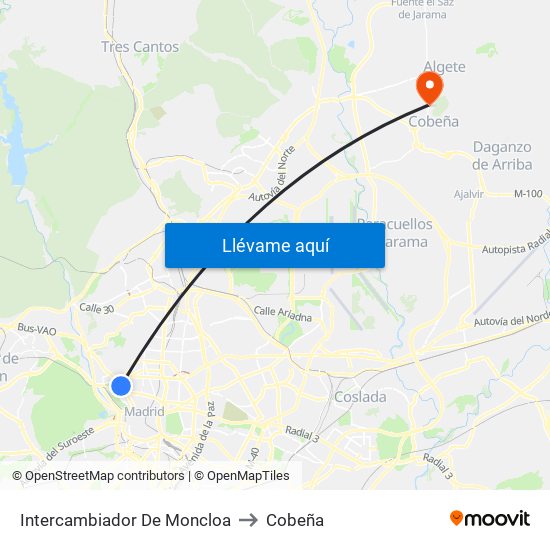 Intercambiador De Moncloa to Cobeña map