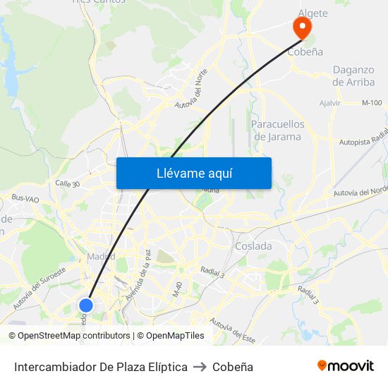 Intercambiador De Plaza Elíptica to Cobeña map