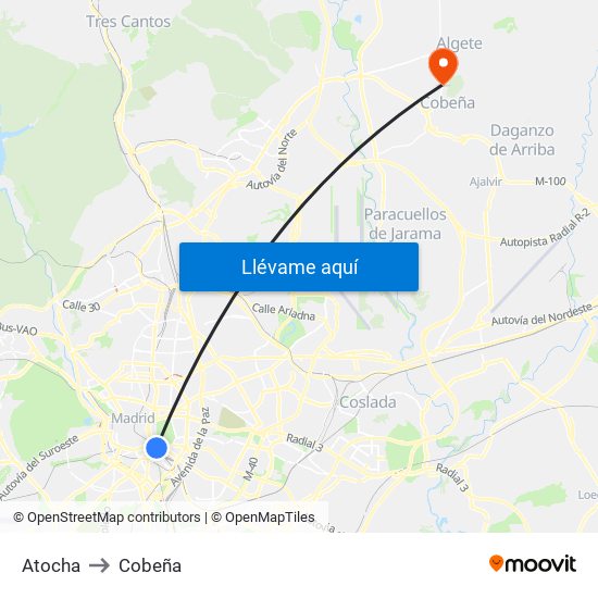 Atocha to Cobeña map