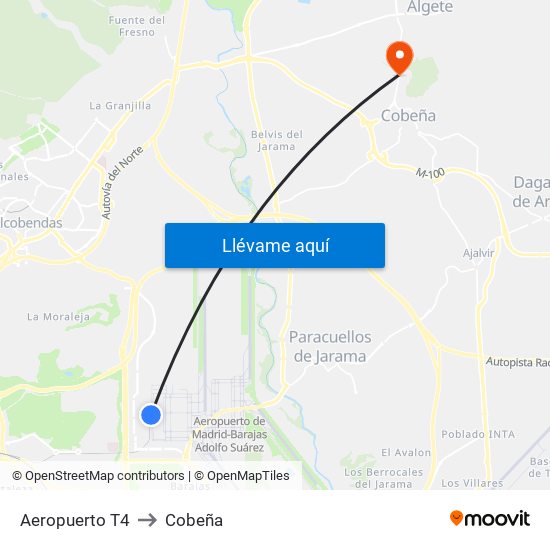 Aeropuerto T4 to Cobeña map