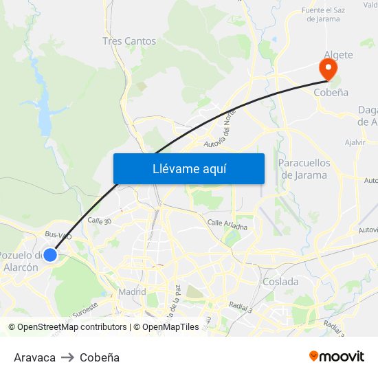 Aravaca to Cobeña map