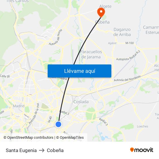 Santa Eugenia to Cobeña map