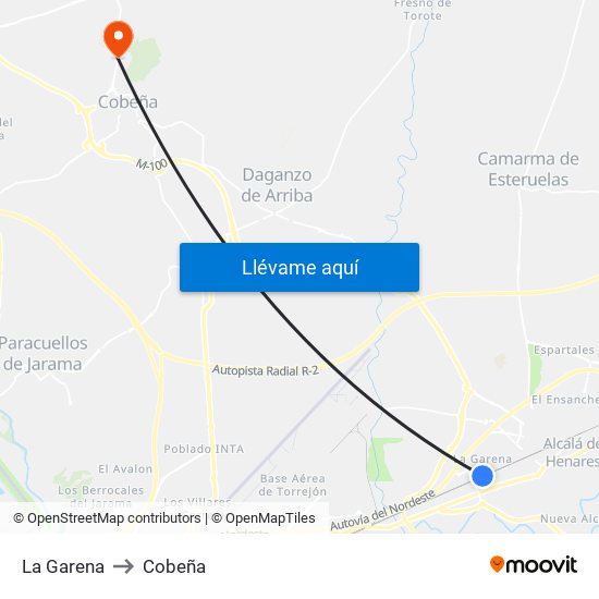 La Garena to Cobeña map