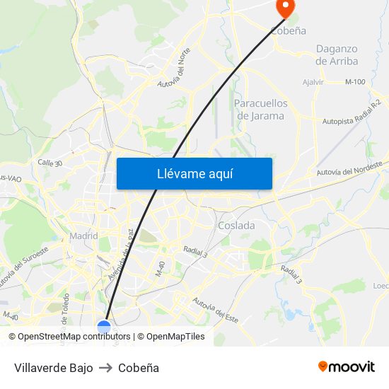 Villaverde Bajo to Cobeña map