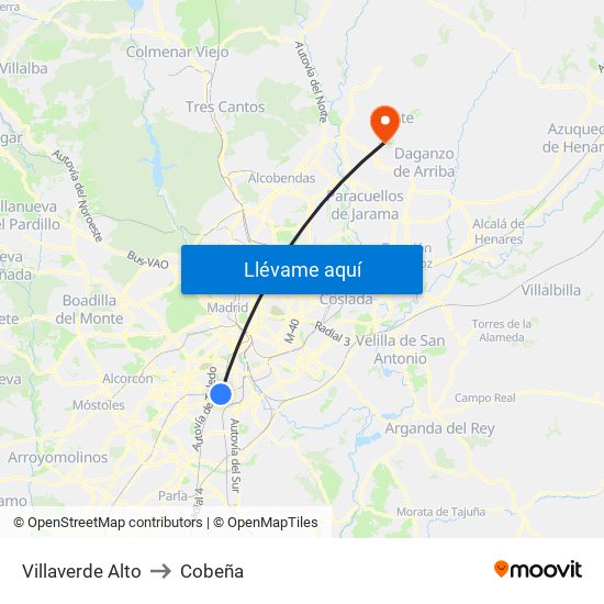 Villaverde Alto to Cobeña map