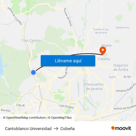 Cantoblanco Universidad to Cobeña map