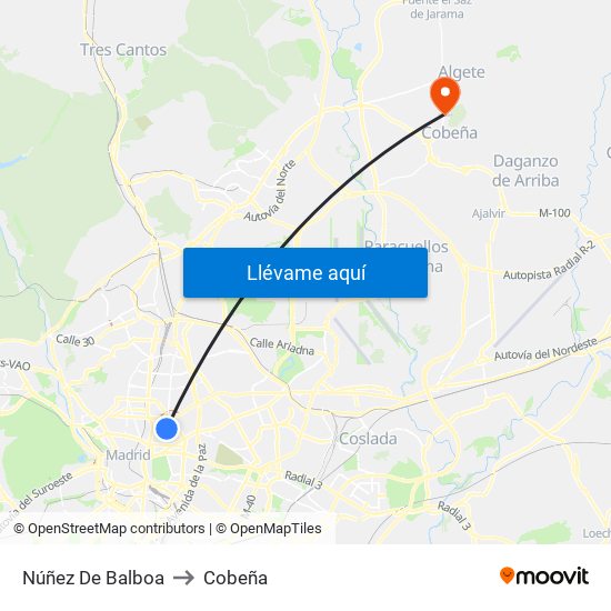 Núñez De Balboa to Cobeña map
