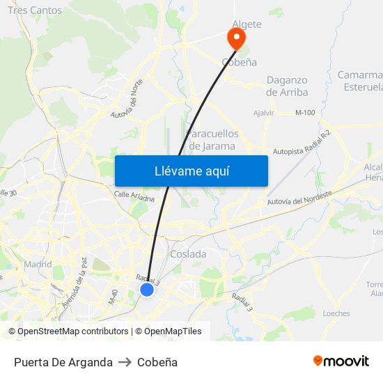 Puerta De Arganda to Cobeña map