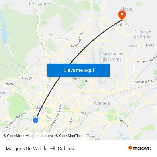 Marqués De Vadillo to Cobeña map
