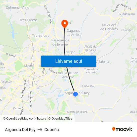 Arganda Del Rey to Cobeña map