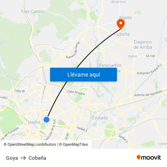 Goya to Cobeña map