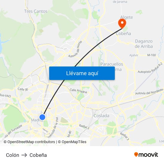 Colón to Cobeña map