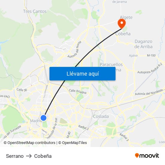 Serrano to Cobeña map