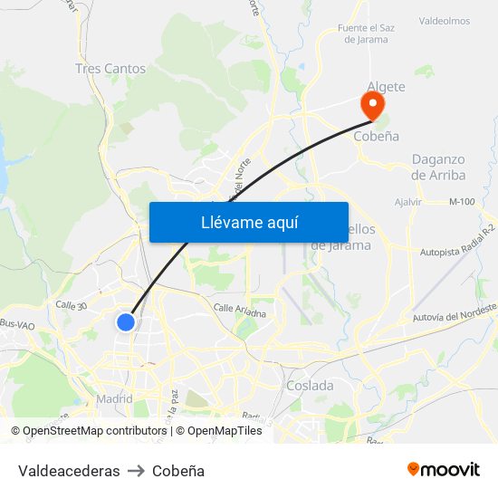 Valdeacederas to Cobeña map