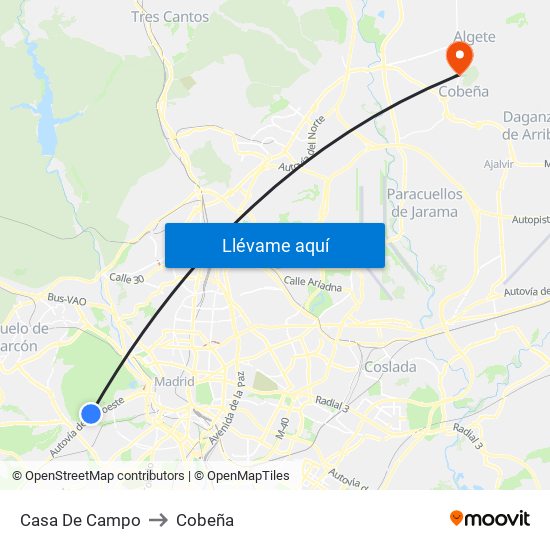 Casa De Campo to Cobeña map