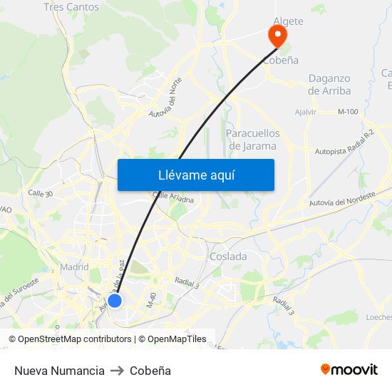 Nueva Numancia to Cobeña map
