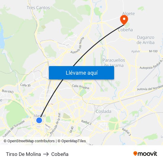 Tirso De Molina to Cobeña map