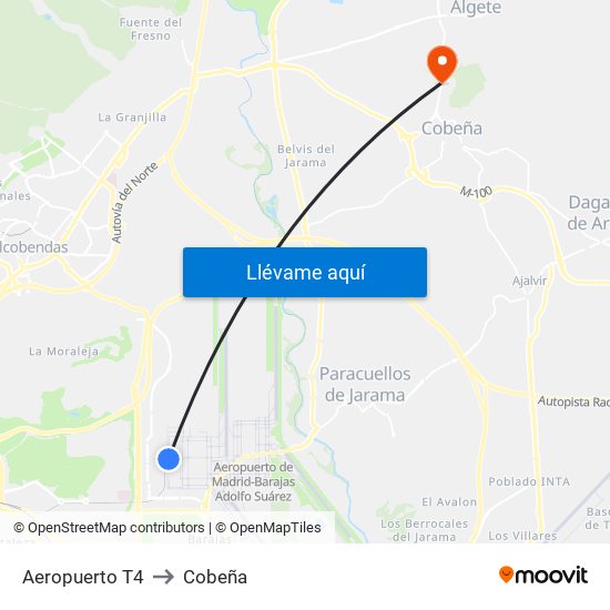 Aeropuerto T4 to Cobeña map