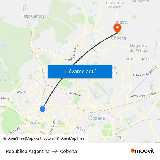 República Argentina to Cobeña map