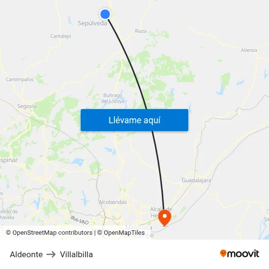 Aldeonte to Villalbilla map