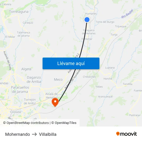 Mohernando to Villalbilla map