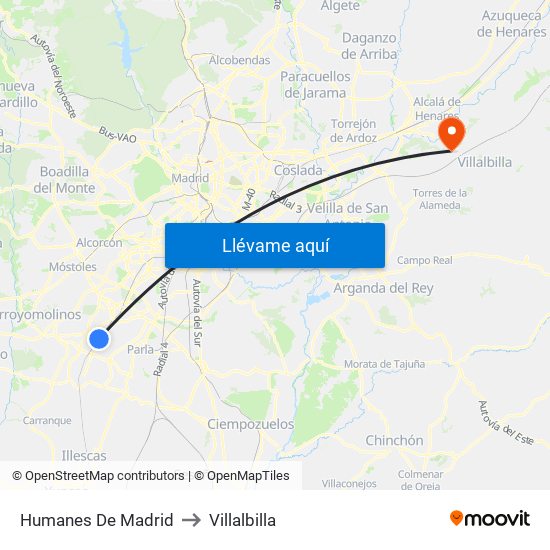 Humanes De Madrid to Villalbilla map