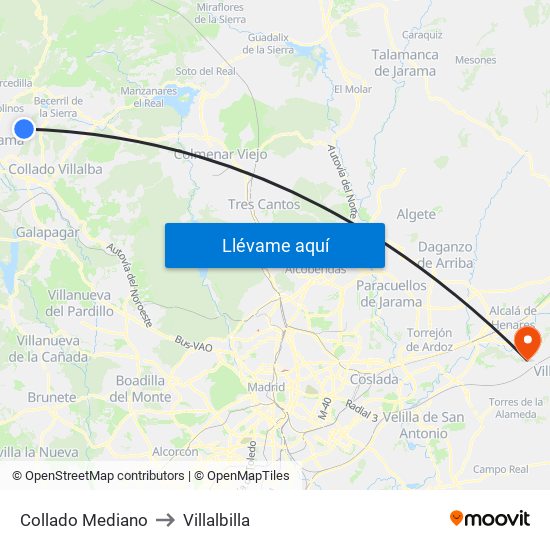 Collado Mediano to Villalbilla map