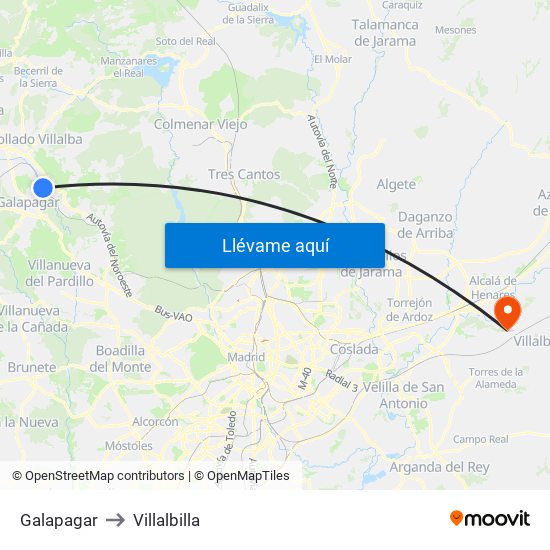 Galapagar to Villalbilla map