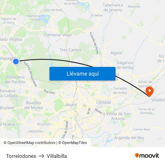 Torrelodones to Villalbilla map