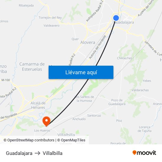 Guadalajara to Villalbilla map