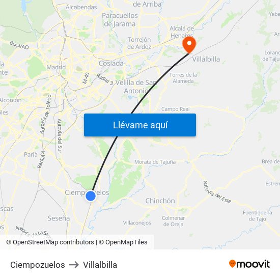 Ciempozuelos to Villalbilla map