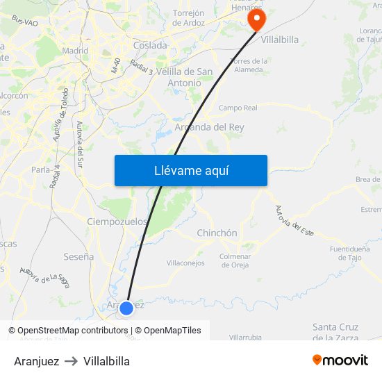 Aranjuez to Villalbilla map