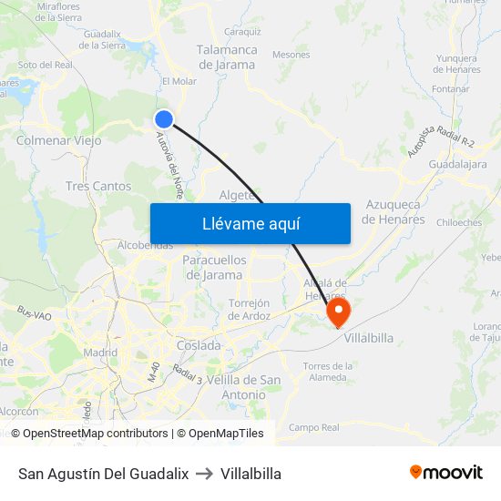 San Agustín Del Guadalix to Villalbilla map