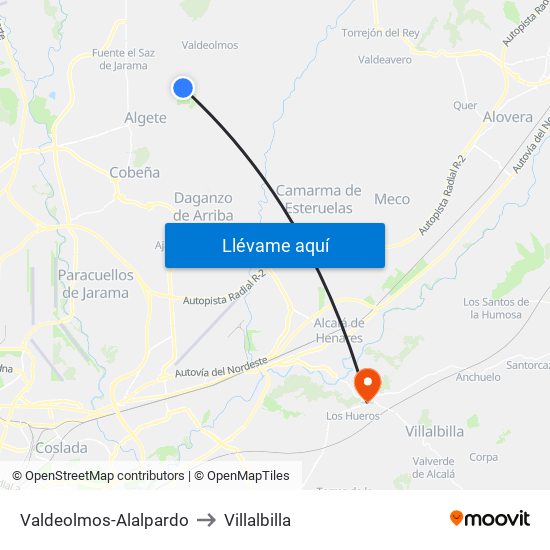 Valdeolmos-Alalpardo to Villalbilla map