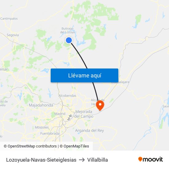 Lozoyuela-Navas-Sieteiglesias to Villalbilla map