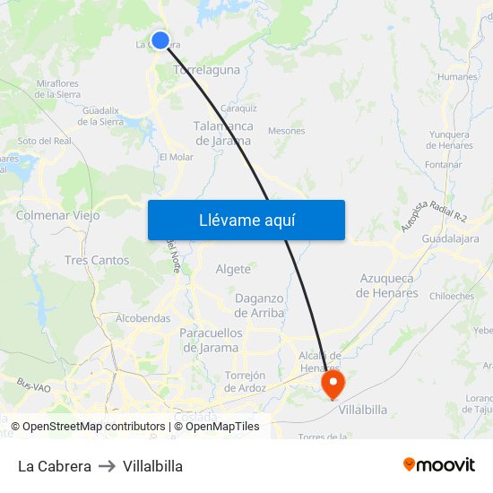 La Cabrera to Villalbilla map