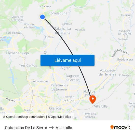 Cabanillas De La Sierra to Villalbilla map
