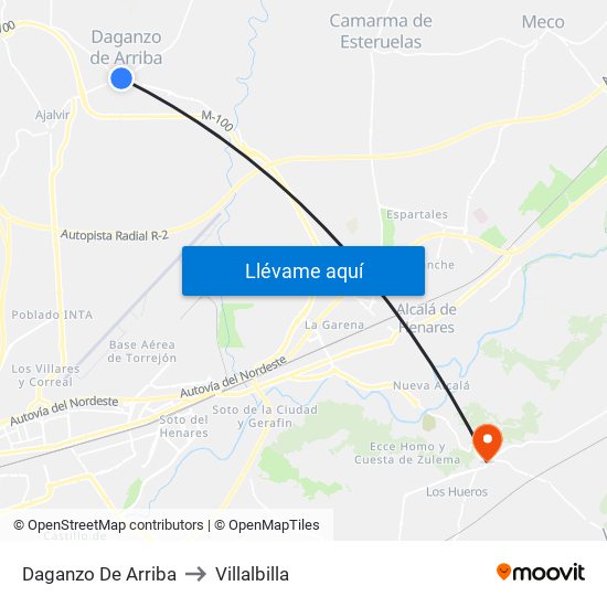 Daganzo De Arriba to Villalbilla map