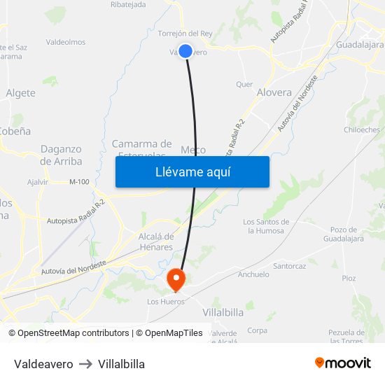 Valdeavero to Villalbilla map