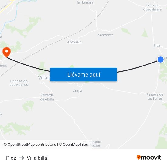 Pioz to Villalbilla map